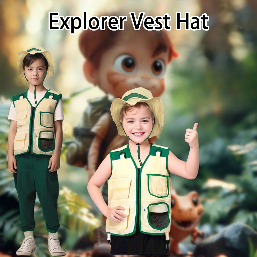 Outdoor Adventure Kids Party - صدرية وقبعة مستكشفة تخييم للأطفال ،
